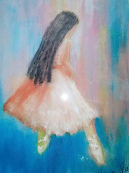 painting, Ballerina,after Degas, oil on canvas, 12 x 12 inches