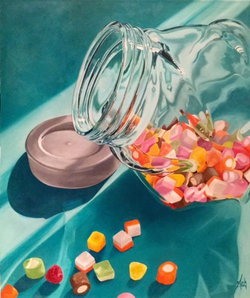 painting, Candy Store Collection 3,Dolly Delights, oil on canvas, 50 x 60 cm