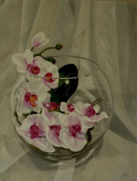 painting, Orchid Bowl, oil on canvas, 45 x 60 cm