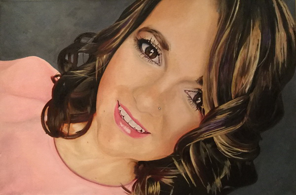 painting, Portrait of Chelsea (Pretty in Peach), oil on box canvas, 50 x 76 cm