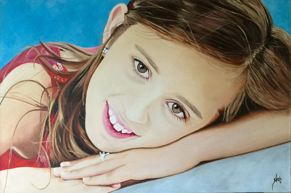 painting, Portrait of Nyah (Angel Eyes), oil on box canvas, 50 x 76 cm