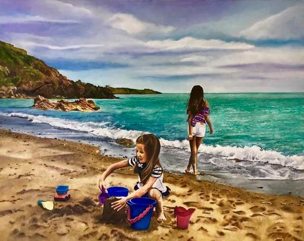 painting, Sunflowers On The Sand, oil on canvas, 40 x 50 cm