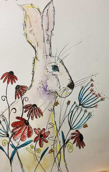 painting, Hogweed Hare, mixed media, na