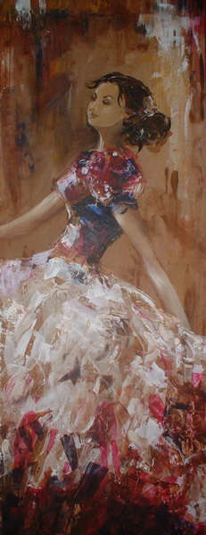 painting, Ballerina II, acrylic on board, 11 x 30 inches