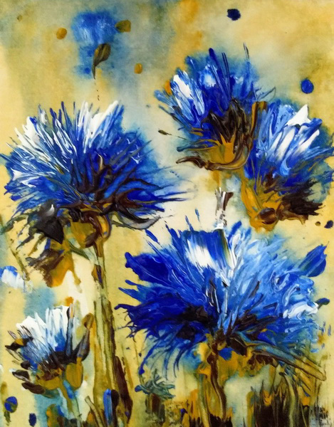 painting, Blue Blooms, acrylic on paper, 12 x 10 inches