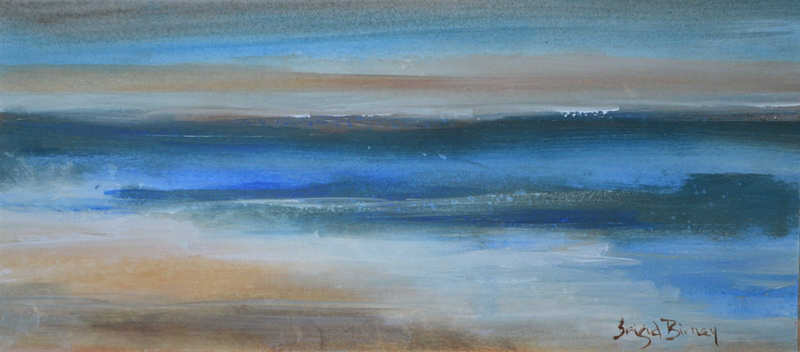 painting, Evening Shore, acrylic on paper, 12 x 27 cms