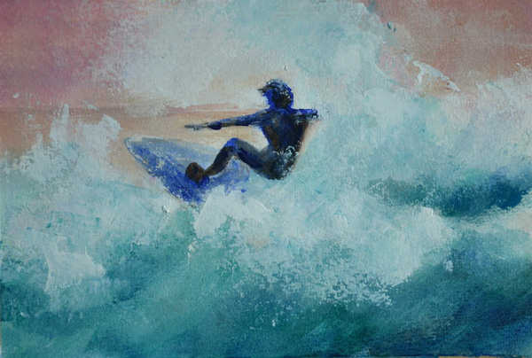 painting, In the Surf, acrylic on paper, 16 x 18 cms