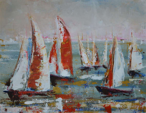 painting, The Regatta, acryic on canvas board, 14 x 18 ins