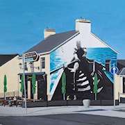 Irish art | Gilroy's Bar,Enniscrone,with Nik Purdy currach mural by Conor Quinlan | Irish artist