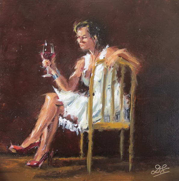 painting, Pinot Noir, oil on board, 8 x 8 ins
