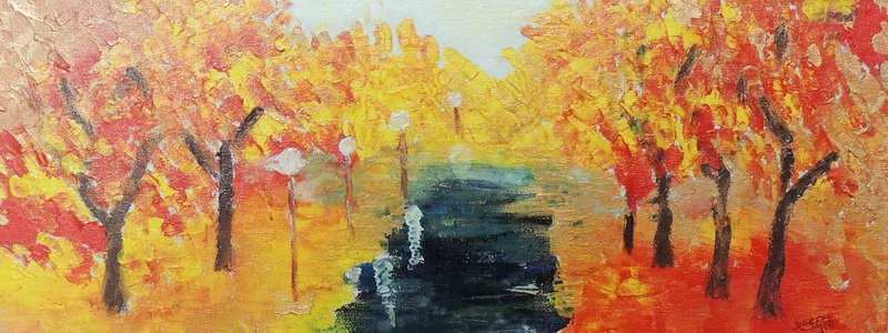 painting, Autumn, acrylic on canvas, 20 x 50 cms