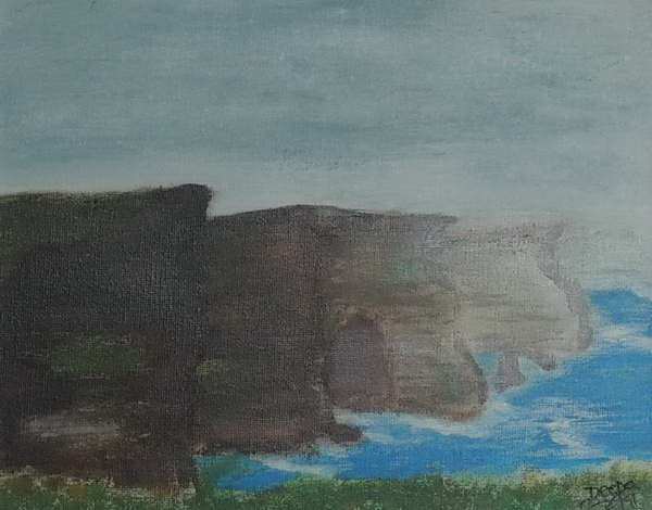 painting, Moher Cliffs, acrylic on canvas, 20 x 25 cms