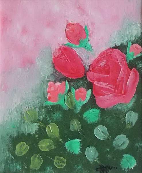painting, Roses, acrylic on canvas, 30 x 25 cms