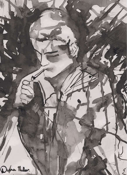 painting, Smoking (Cover Illustration from This Year In Jerusalem by J.F. Barkin), ink print, 29 x 23cm