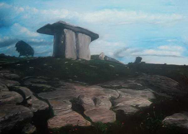 painting, Poulnabrone portal tomb, oil on canvas, 50 X 70 cm