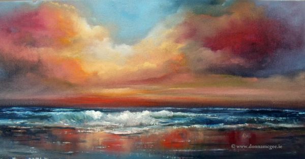 painting, Orchestral Skies, oil on board, 10 x 20 inches