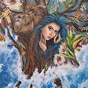 I See Everyday Life,mix-media,acrylic,golden leaves