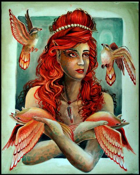 painting, Irish Bird Lady, na, na