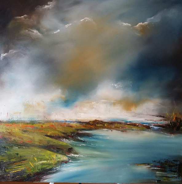 painting, After the rain, oil on canvas, 35 x 35 inch
