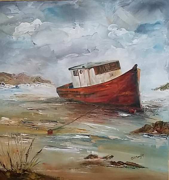 painting, Stranded, oil on canvas, 15 x 15 inch