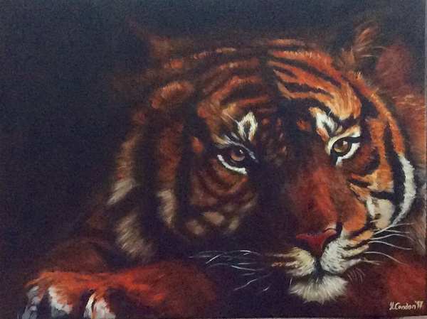 painting, Bengali Stare, acrylic, 41 x 61 cms
