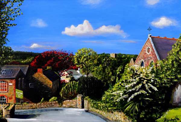 painting, Blarney Village, acrylic, 76 x 51 cms