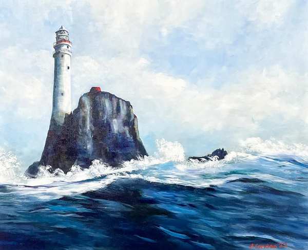 painting, Fastnet Lighthouse, acrylic framed, 70 x 80 cms