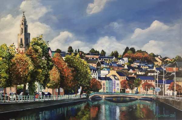 painting, North Mall (Cork) in Autumn Sunshine, acrylic on canvas, 45 x 60 cms