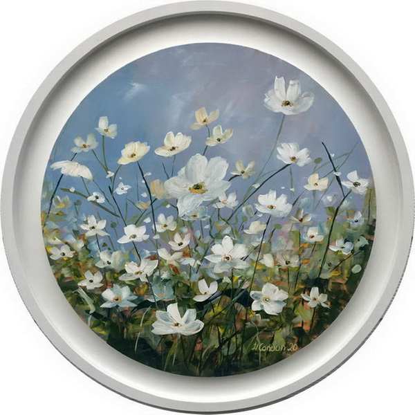 painting, Oasis of Calm, acrylic framed, 77 x 77 cms
