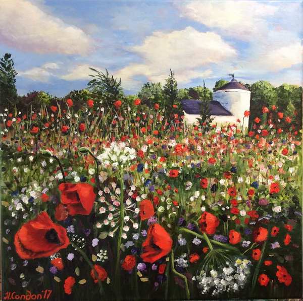 painting, Sea of Poppies (Ballincollig Regional Park), acrylic, 51 x 51 cms