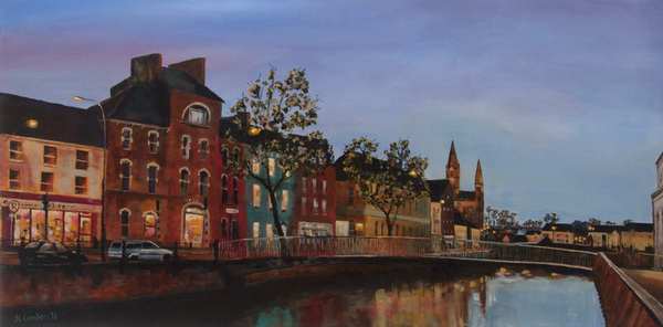 painting, Sunset over St. Fin Barre's Cathedral, acrylic, 100 x 50 cms
