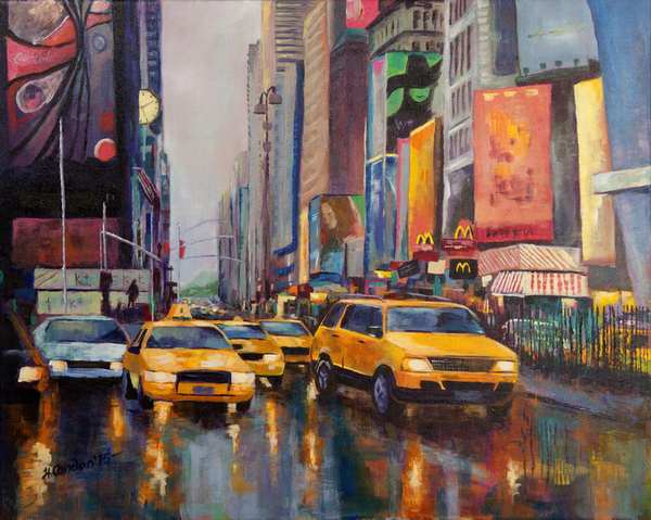 painting, Times Square, acrylic, 76 x 61 cms