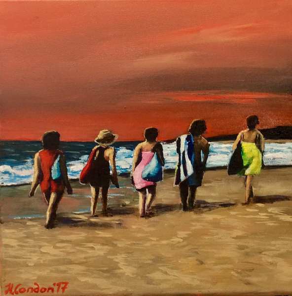 painting, Walking into the Sunset, acrylic, 30 x 30 cms