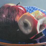 Apples and blue plate