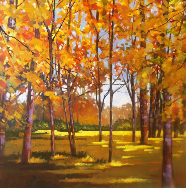 painting, Autumn Forest, acrylic on canvas, 23.5 x 23.5 inches