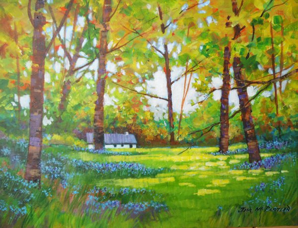 painting, Bluebell Wood, acrylic on board, 16 x 12 inches