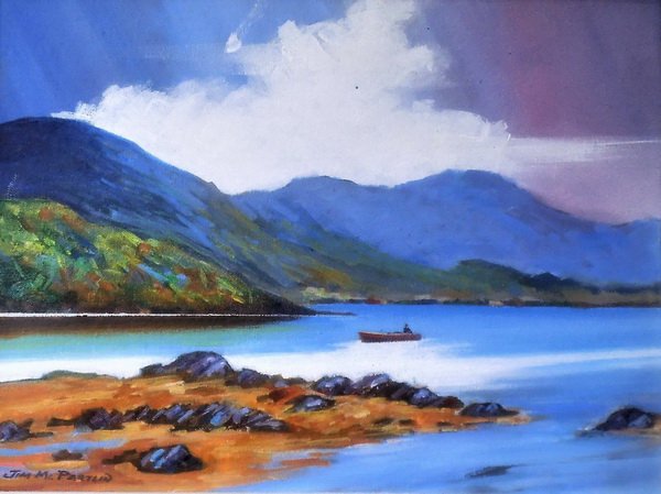painting, Llnesome Boatman,Donegal, acrylic on board, 16 x 12 inches