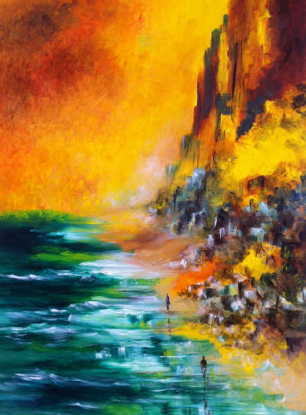 painting, Ragged Yellow Shore, oil on canvas, 36 x 24 inches