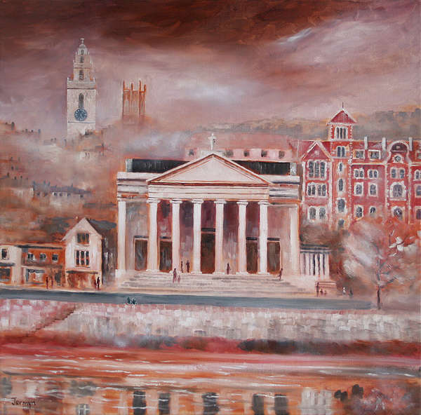 painting, St. Mary's,Pope's Quay,Cork, oil on canvas, 24 x 24 ins