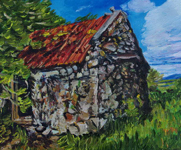 painting, Derelict Barn, oil/acrylic on canvas, 12 x 10 ins