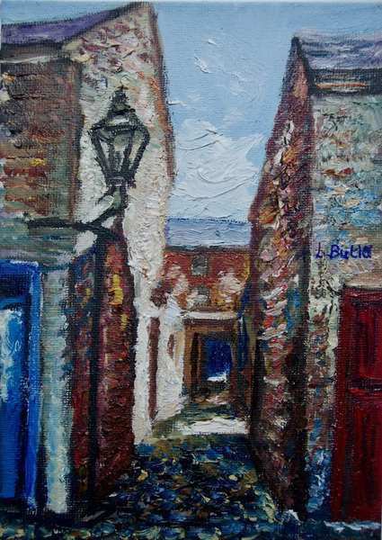 painting, Little York Street Area,(Belfast), oil and acrylic on canvas board, 5 x 7 inches
