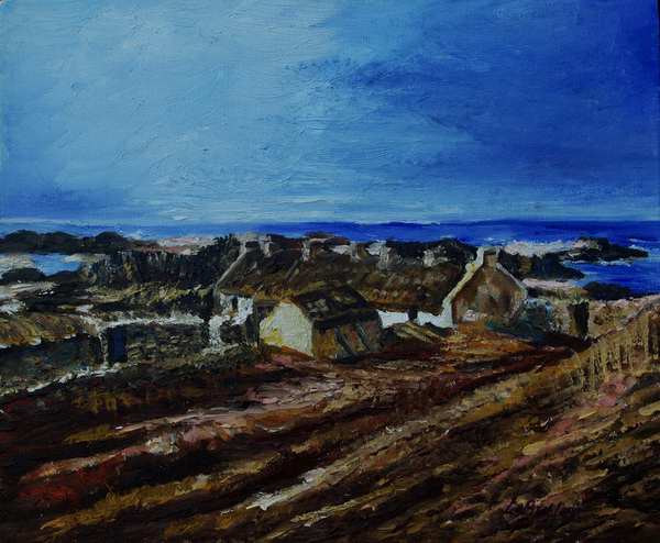 painting, Rourke's House,Ballintoy,County Antrim,1955 (photo credit Duchas.ie), oil and acrylic on canvas board, 10 x 12 inches
