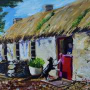 Sarah Anderson's Cottage and dog,Rathlin Island 1955 (photo credit duchas.ie)