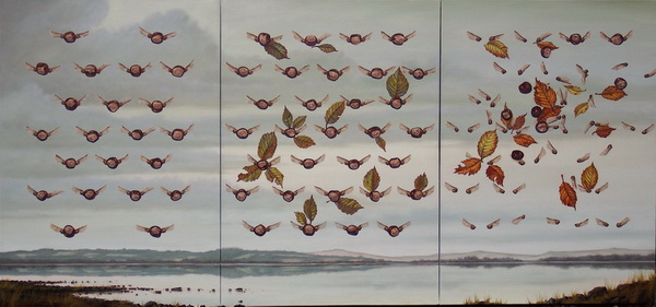 painting, An Analogy of Life (Triptych), oil on canvas, 70 x 150 cm