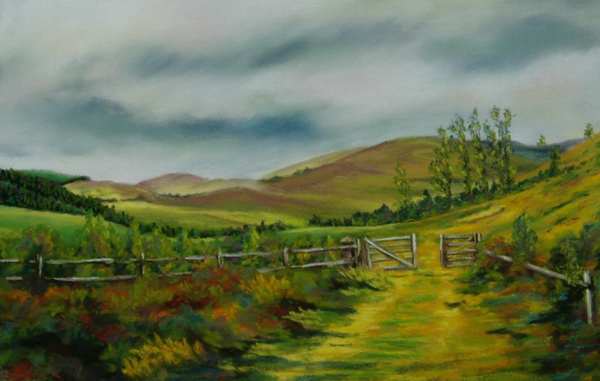 painting, Autumn Walk, pastel, 48 x 28 cm