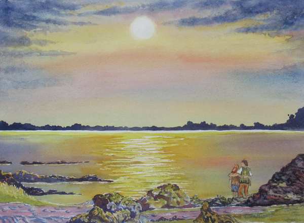 painting, Evening Sunset, watercolour, 35 x 25 cm