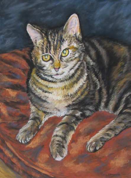 painting, Favourite Puss Puss, pastels, 30 x 40 cms