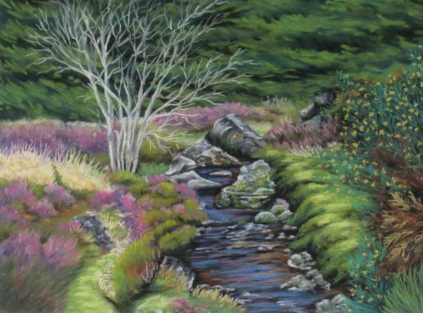 painting, Mountain Stream, pastels, 20 x 40 cm