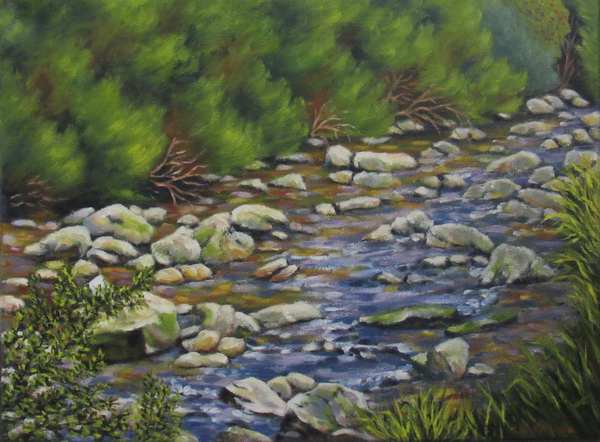 painting, Mountain Stream, oil on canvas, 30 x 30 cm