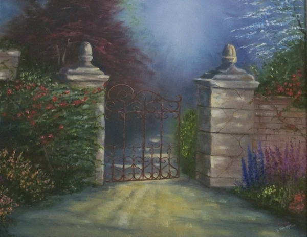 painting, Open Gate, oil, 19.5x15.5 ins